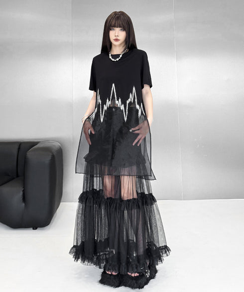 Black Mesh Layered Skirt